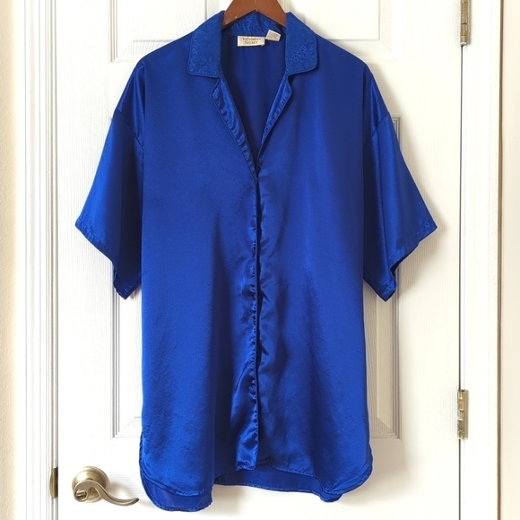 Victoria's Secret 80's Vintage Gold Label Button Up Short Sleeve Top Blue M/L - Picture 1 of 10